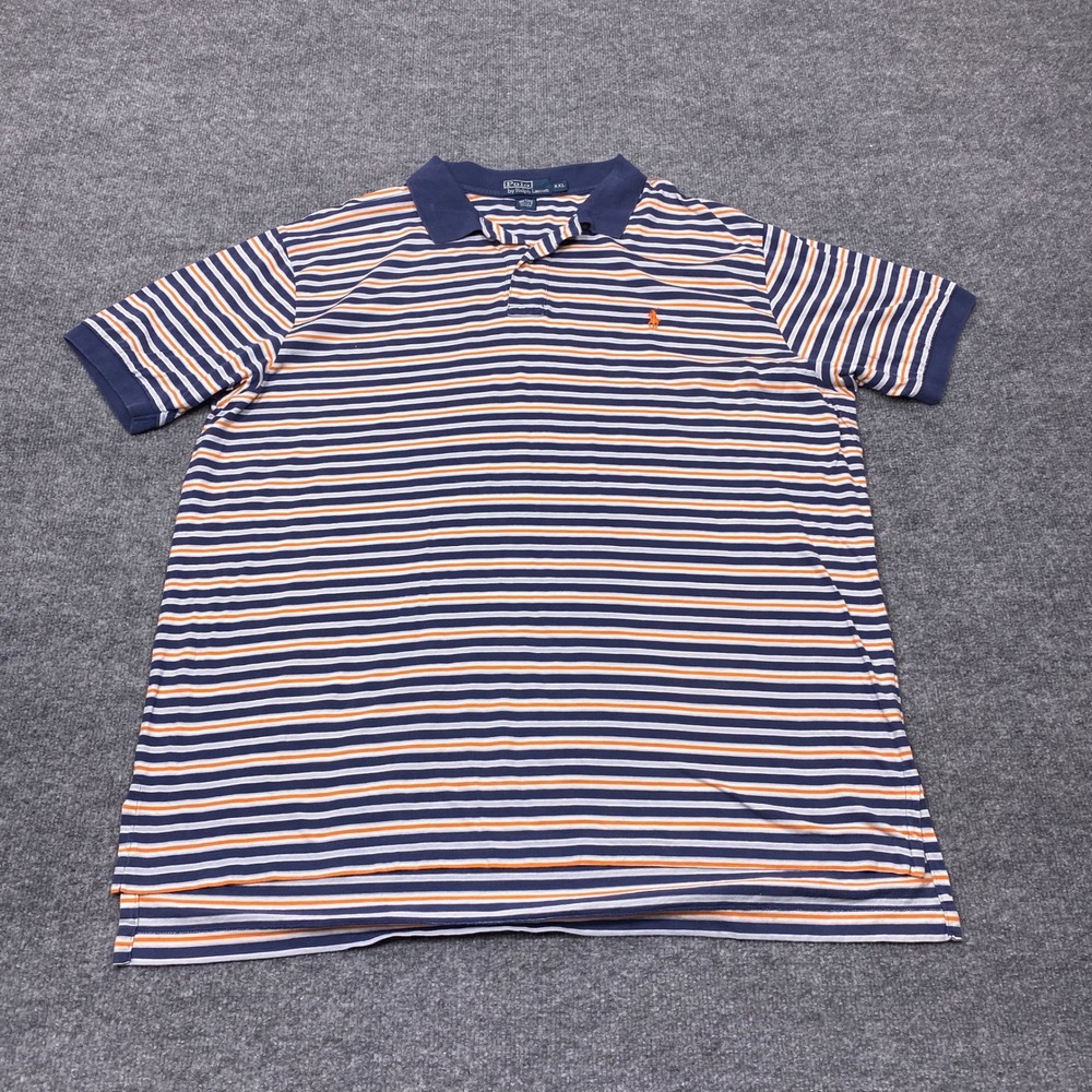 Polo Ralph Lauren Shirt Mens XXL Blue Orange Striped Short Sleeve Pony Logo Polo